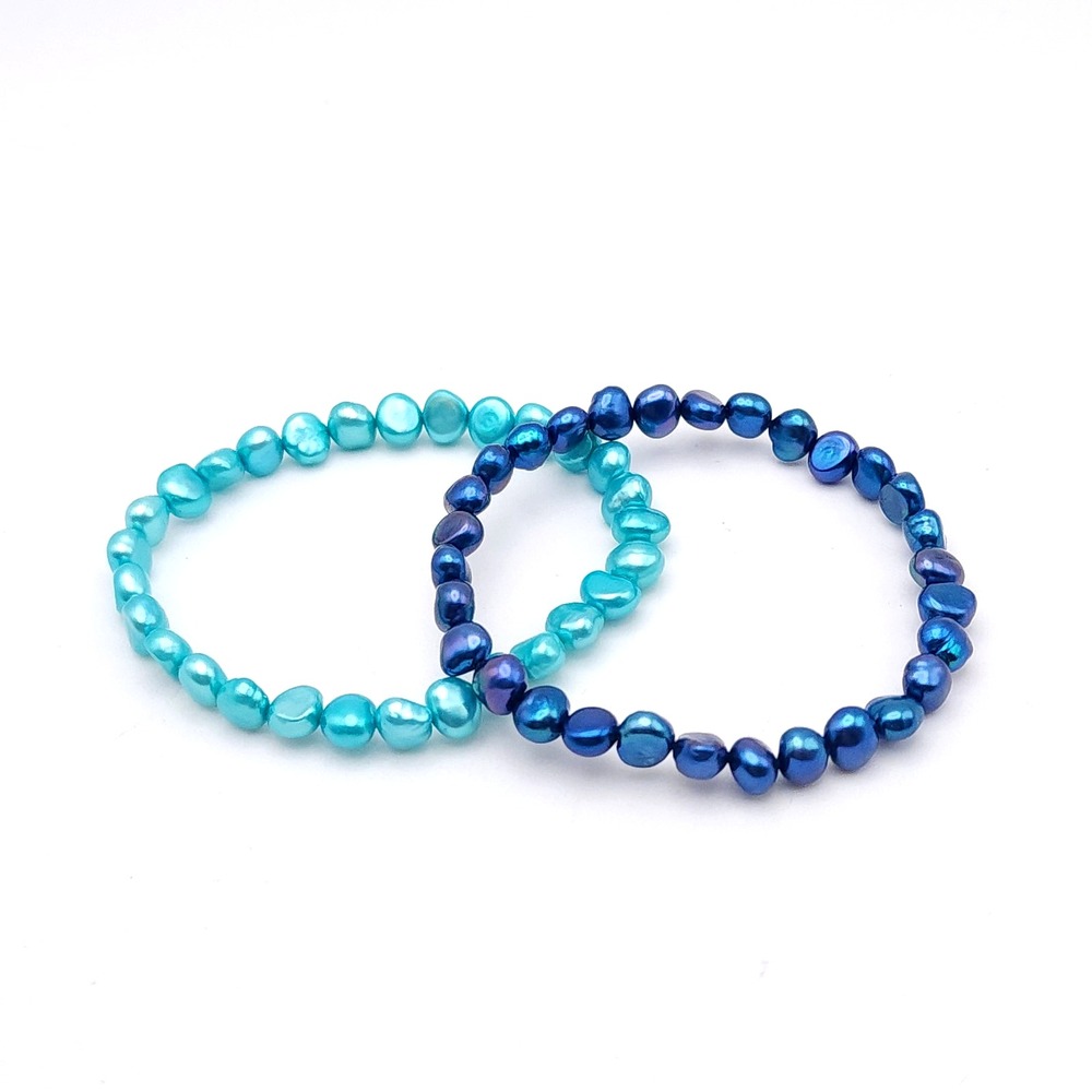 Cultured Freshwater Pearl Bracelet Set Blue Turquoise Baroque Stretch 7in